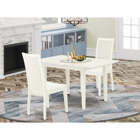 East West Furniture 3 Piece Norfork Dining Set - Linen White NOIP3-LWH-W